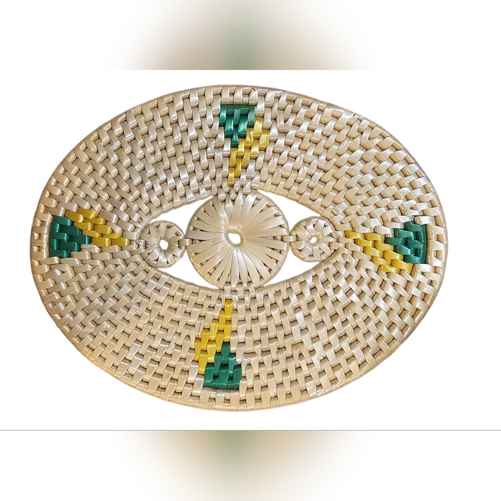 Vintage Set of 2 Colorful Iron & Acrylic Butterfly and Woven Oval Trivets - Picture 4 of 8